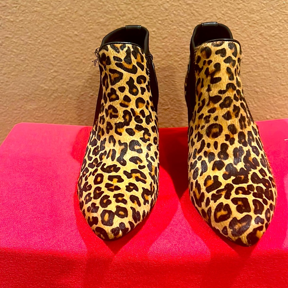 Suede animal print ankle boot